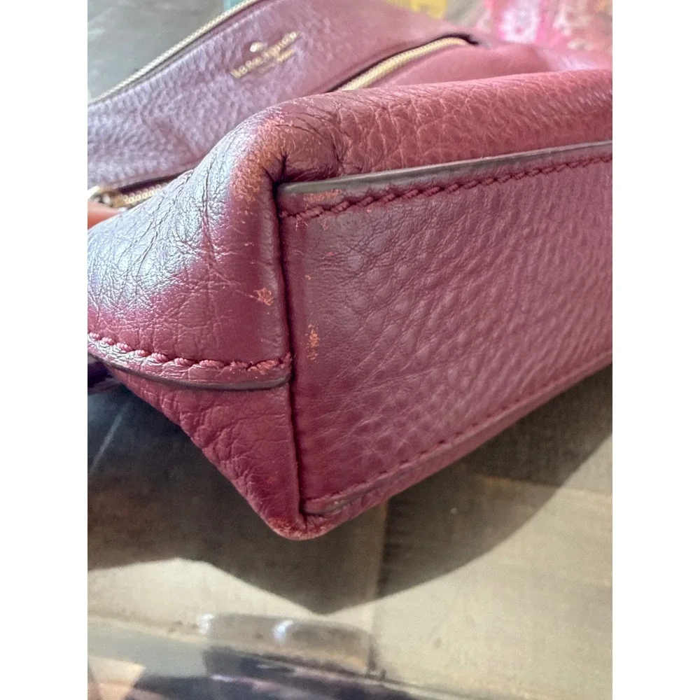 Kate Spade New York Pebbled Jackson Zip Top Leather Crossbody Bag Burgundy‎ Wine
